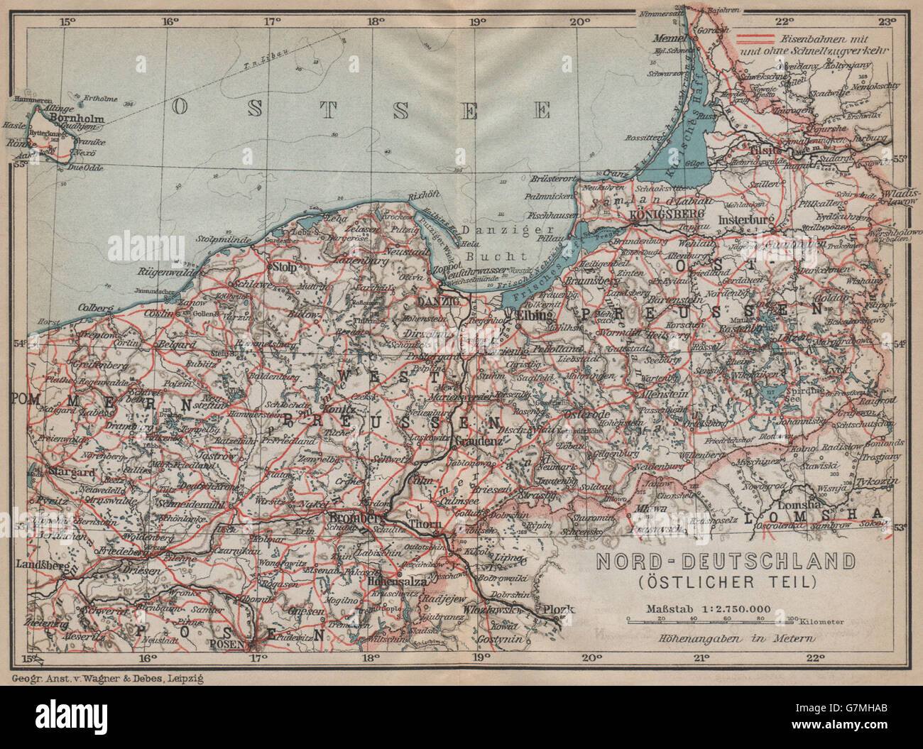 NORD-DEUTSCHLAND (ÖSTLICHER TEIL). Preußen. Nord-Polen-Kaliningrad, 1913 Karte Stockfoto