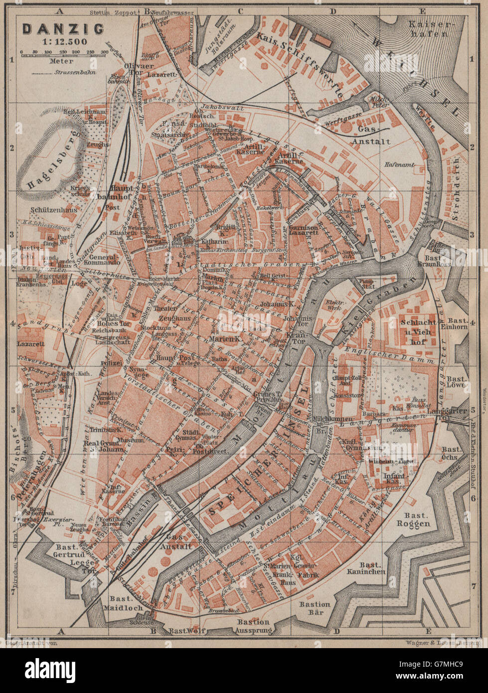 GDANSK antiken Stadt Stadt Plan Miasta. Danzig Danzig. Polen Mapa, 1913 Stockfoto