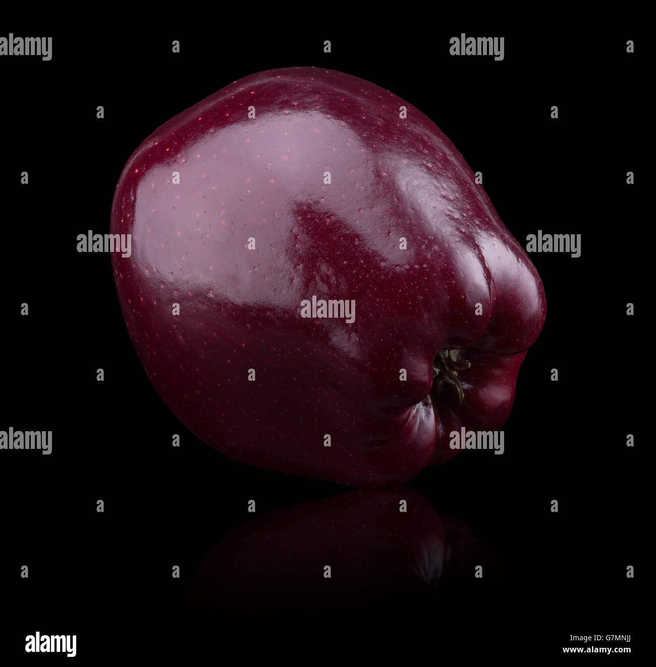 roter Apfel auf dem schwarzen Hintergrund. Stockfoto