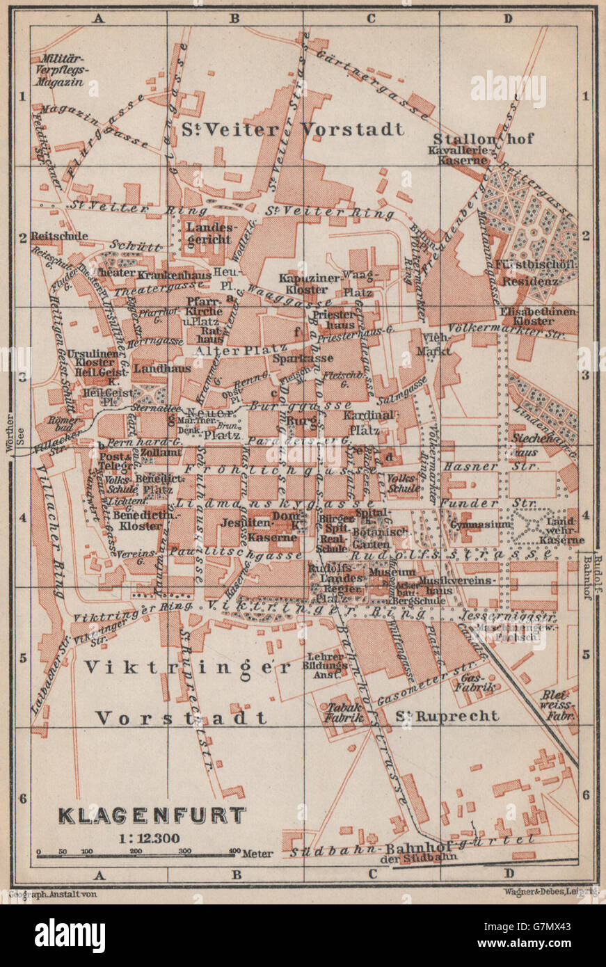 KLAGENFURT Profil Wörthersee Stadt Stadt Plan attraktivem Celovec. Österreich, 1899-Karte Stockfoto