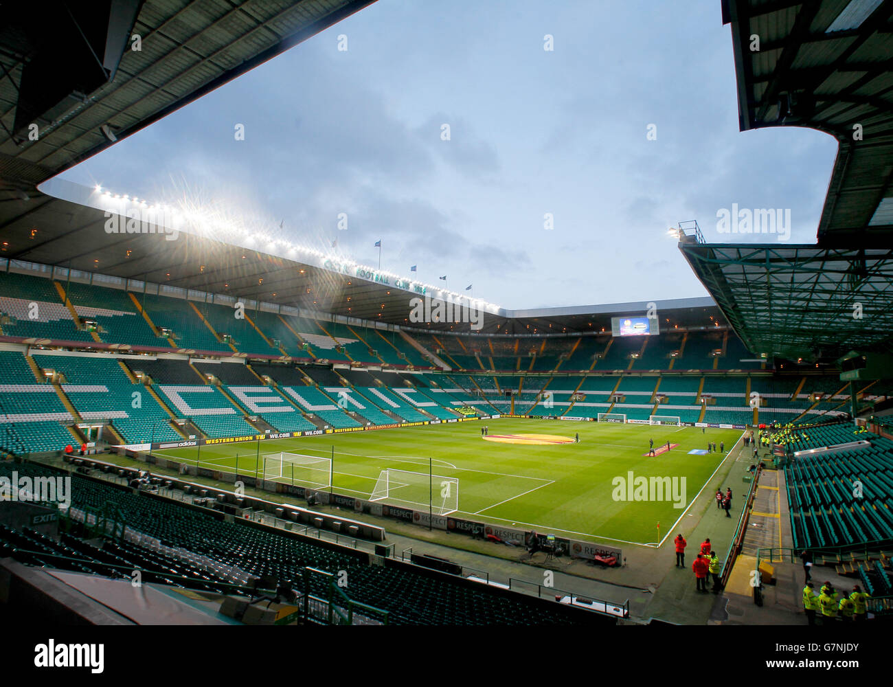 Celtic Park Football Stadium vor dem Spiel der UEFA Europa League im Celtic Park, Glasgow. Stockfoto