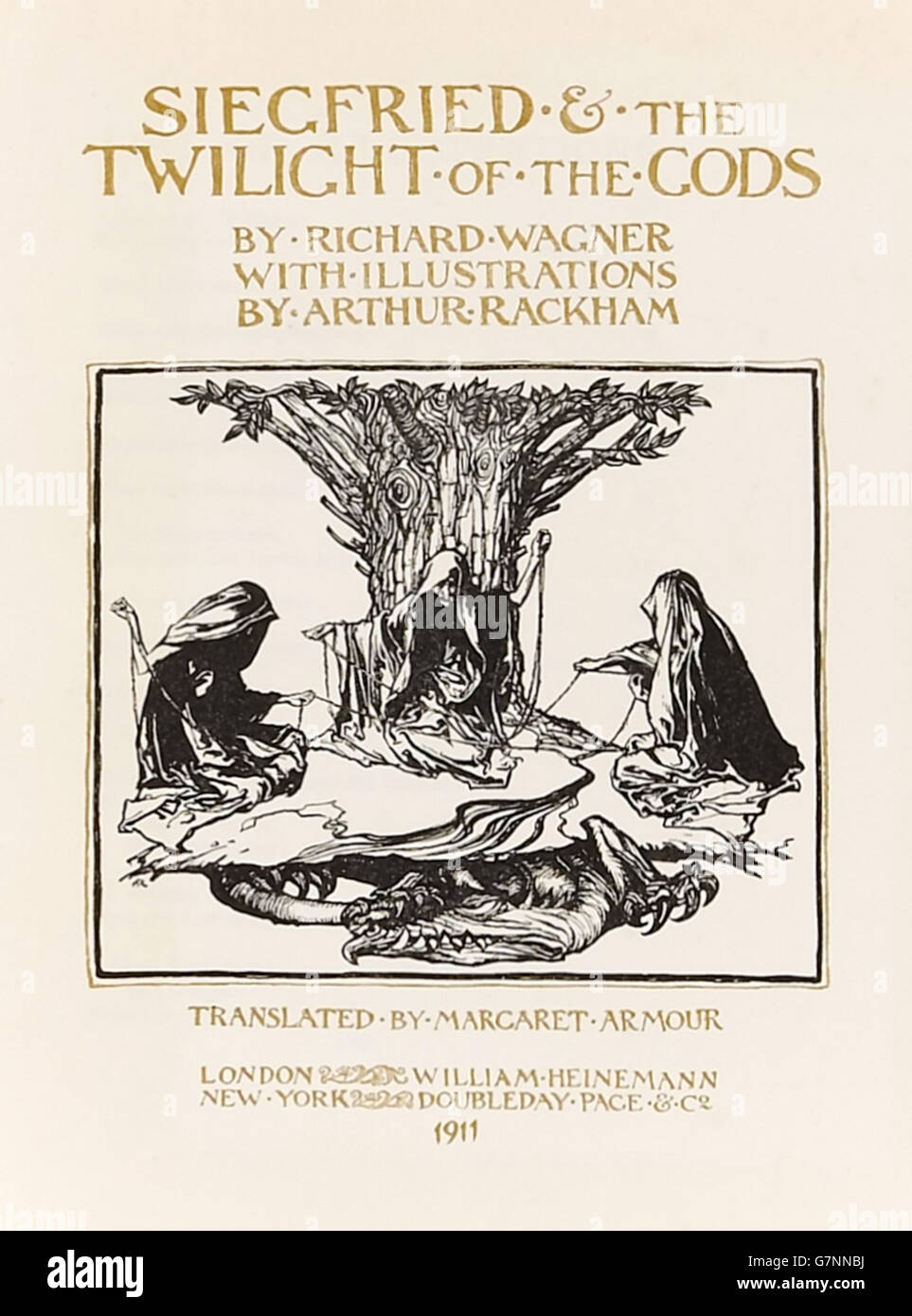 Titelseite von Erstausgabe von "Siegfried & The Twilight of the Gods" illustriert von Arthur