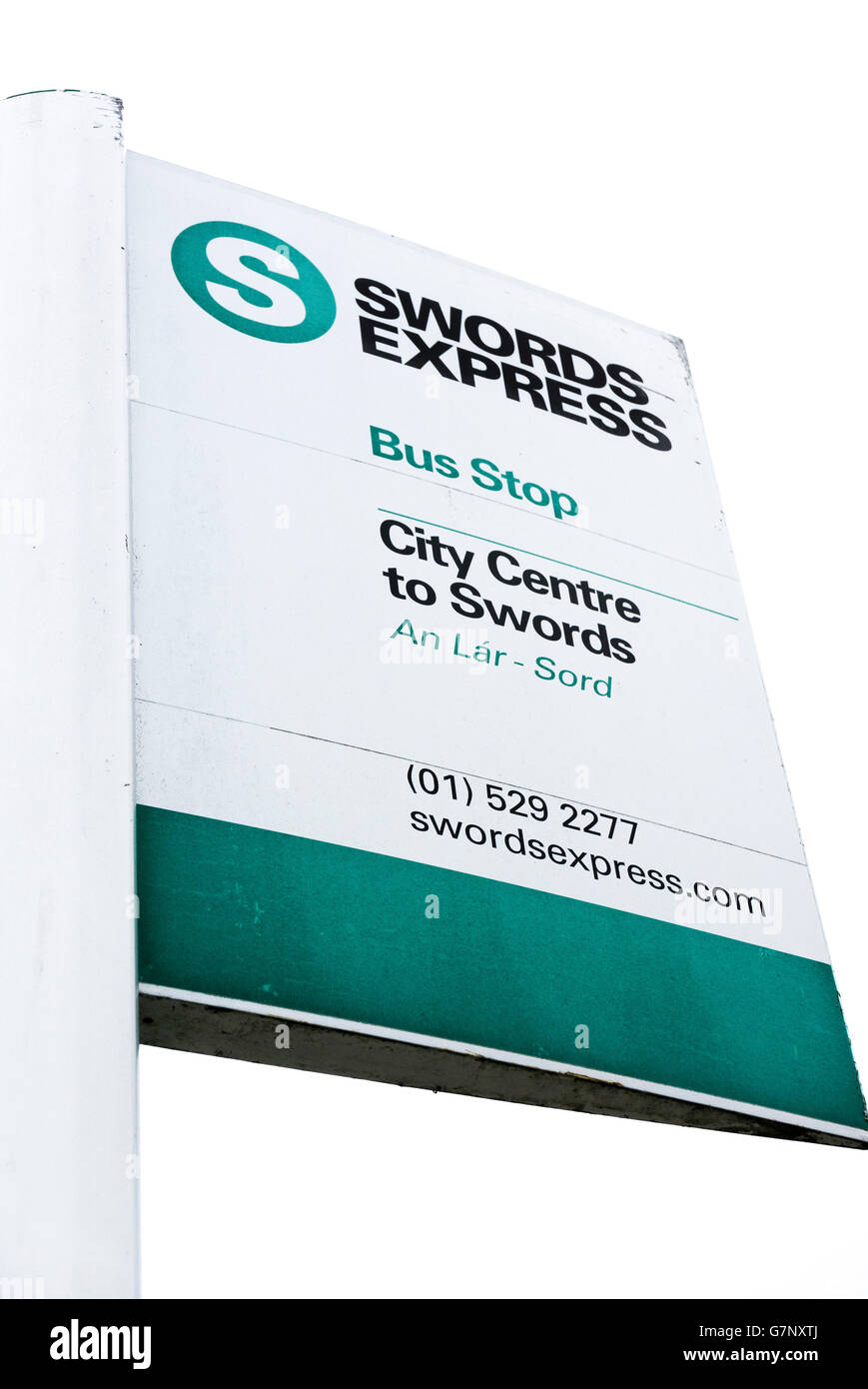 Bus Stop-Schild für die Schwerter Express Bus zum Stadtzentrum von Dublin, Irland. Stockfoto