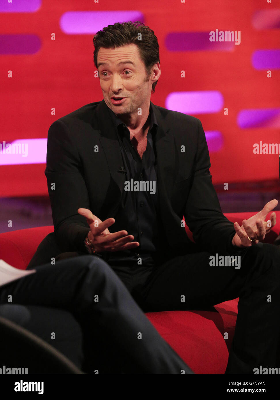 Die Graham Norton Show - London. Hugh Jackman während der Dreharbeiten zur Graham Norton Show in den London Studios im Zentrum von London. Stockfoto