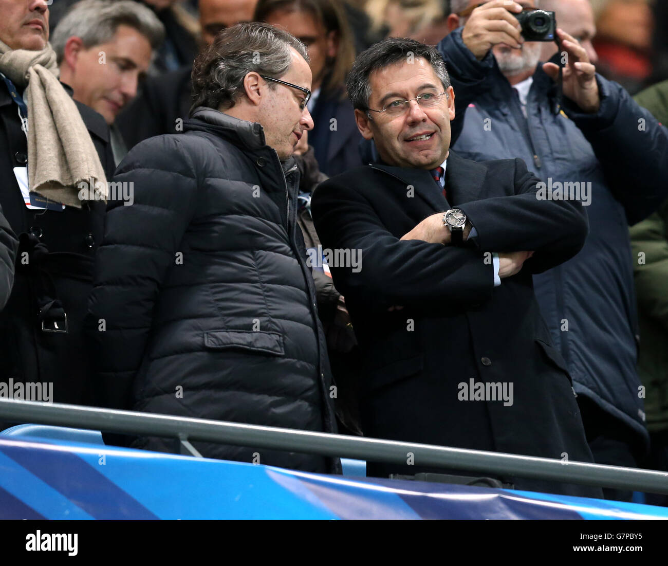 Der Präsident von Barcelona, Josep Maria Bartomeu (rechts), und der erste Vizepräsident, Javier FAUS (links) Stockfoto