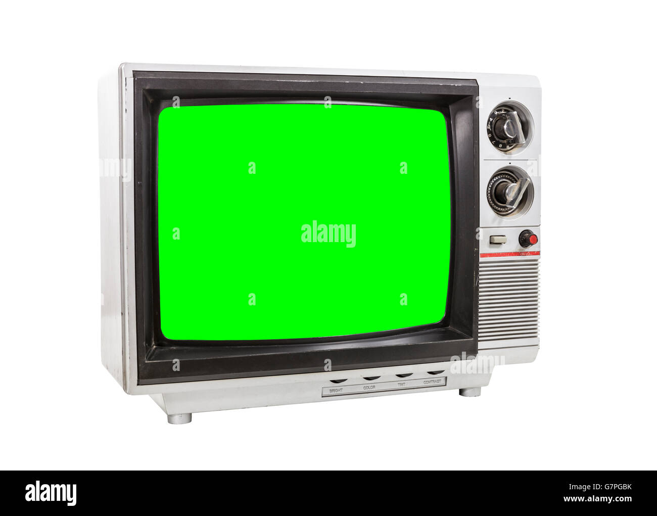 Alte Vintage Fernsehen isoliert auf weiss mit Chroma Key grünen Bildschirm. Stockfoto