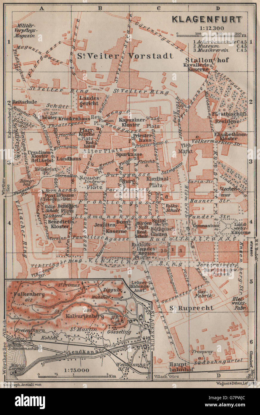 KLAGENFURT Profil Wörthersee Stadt Stadt Plan attraktivem Celovec. Österreich, 1911-Karte Stockfoto