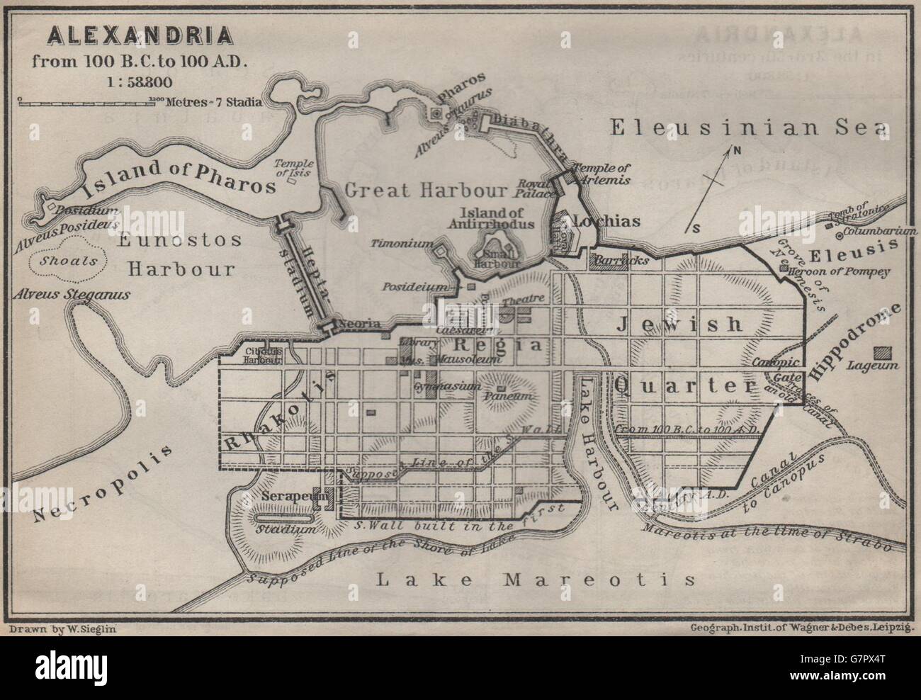 Stadtplan von ALEXANDRIA aus 100 BC bis 100 AD antiken Stadt. Ägypten, alte Landkarte 1914 Stockfoto