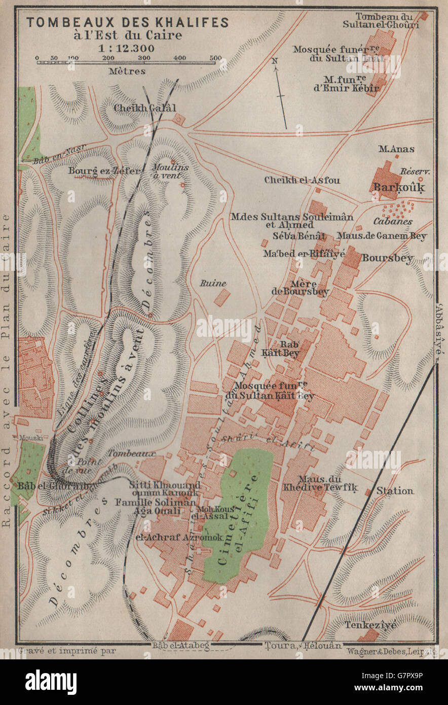 CITY OF THE DEAD Grundriss. CAIRO-NEKROPOLE. Qarafa. Kalifen Gräber, 1914 Karte Stockfoto