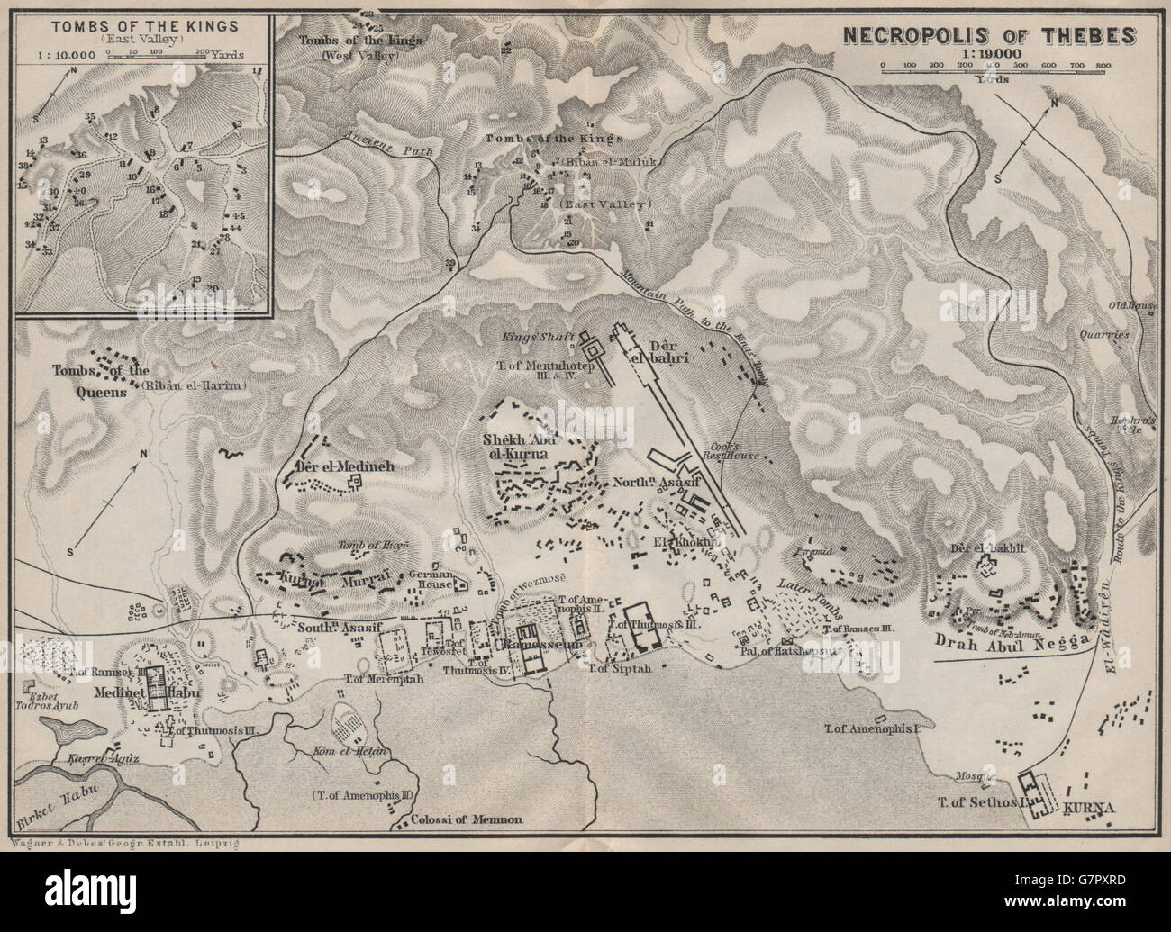 Grundriss der Nekropole von Theben. Gräber im Tal der Könige Ost. Karte von Ägypten 1914 Stockfoto