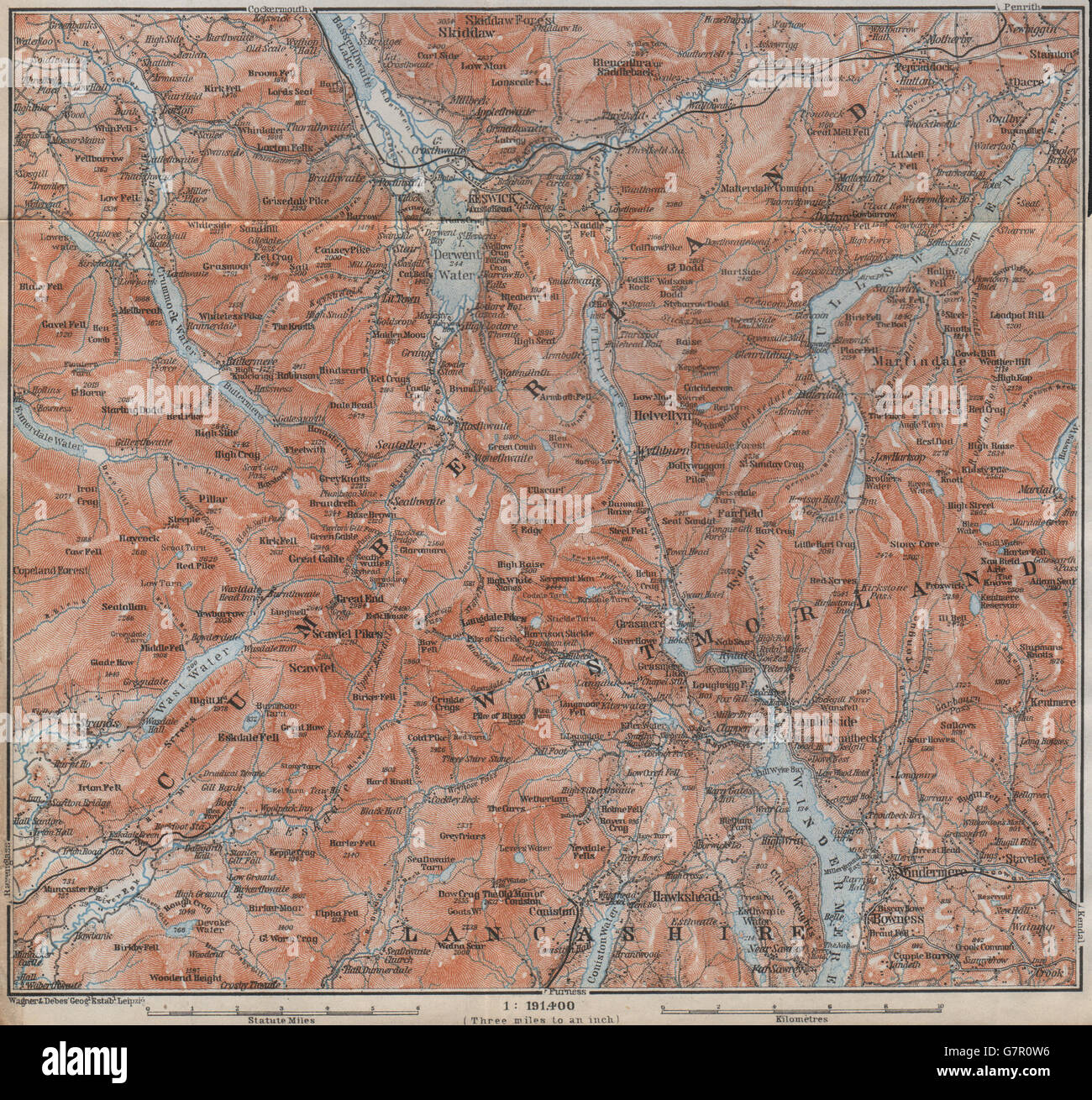 DER LAKE DISTRICT Topo-Karte. Keswick Wimdermere Grasmere Ambleside, 1910 Stockfoto