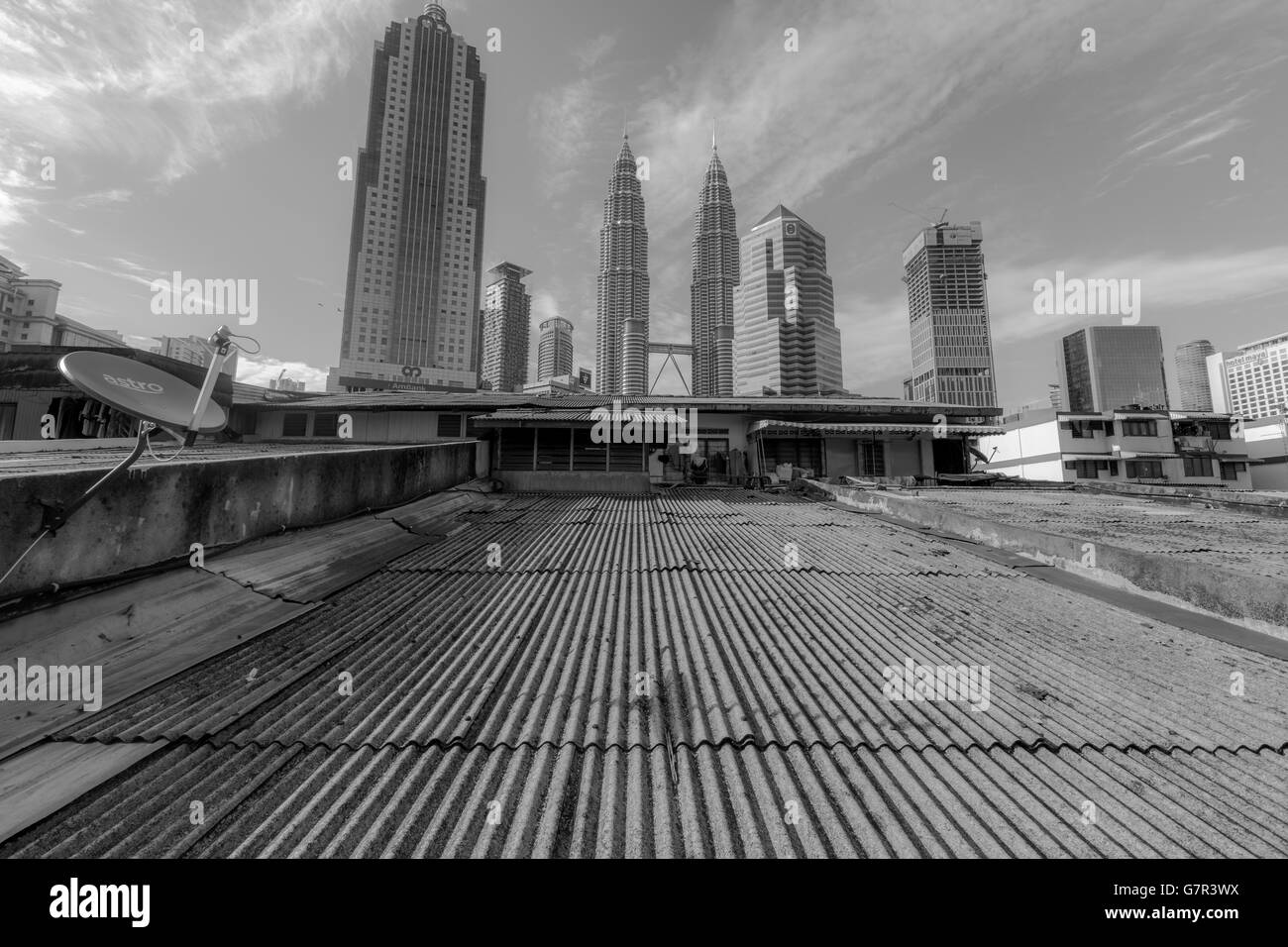 Pertonas Twin Towers Blick von Kampung Baru, eine malaiische Enklave im Zentrum von Kuala Lumpur, Stockfoto