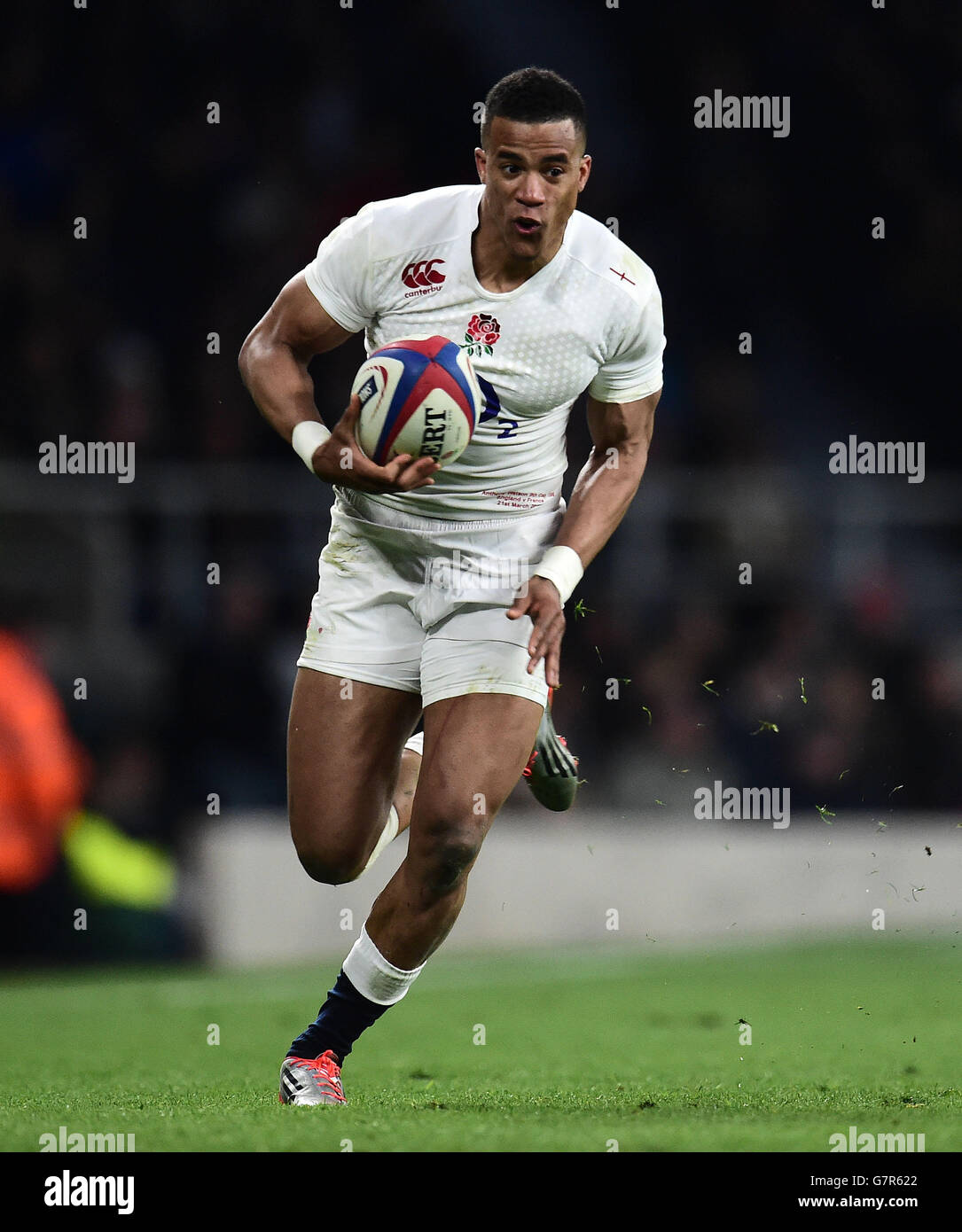 Der englische Anthony Watson beim RBS Six Nations Spiel 2015 im Twickenham Stadium, London. DRÜCKEN Sie VERBANDSFOTO. Bilddatum: Samstag, 21. März 2015. Siehe PA Story RUGBYU England. Bildnachweis sollte lauten: Adam Davy/PA Wire Stockfoto