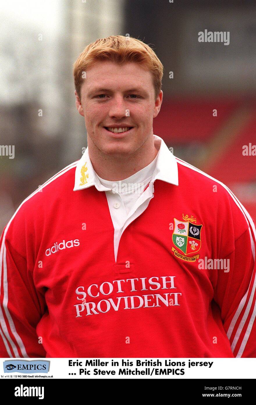 RUGBY UNION British Lions Tour Fotocall Leicester. Eric Miller in seinem Britischen Lions Trikot Stockfoto