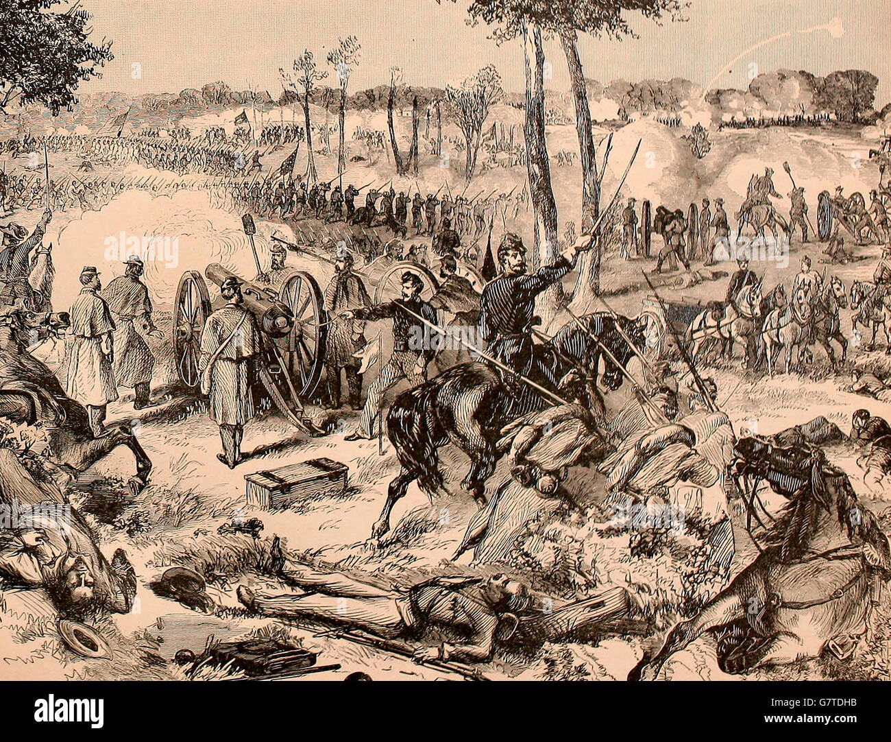 Konflikt am Black River, in der Nähe von Martinsburg, Virginia, 2. Juli 1861. USA Bürgerkrieg Stockfoto