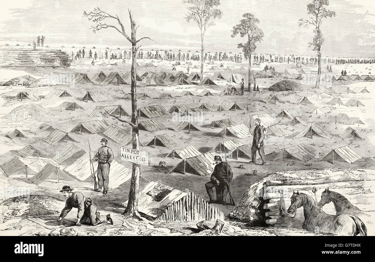 Der Krieg in Virginia - General Butler Linien südlich von James, Virginia, mit Truppen in Position nahe der Bundeszentrale warten auf einen Angriff vor der Ankunft der General Grant Armee, 3. Juni 1864. USA Bürgerkrieg Stockfoto