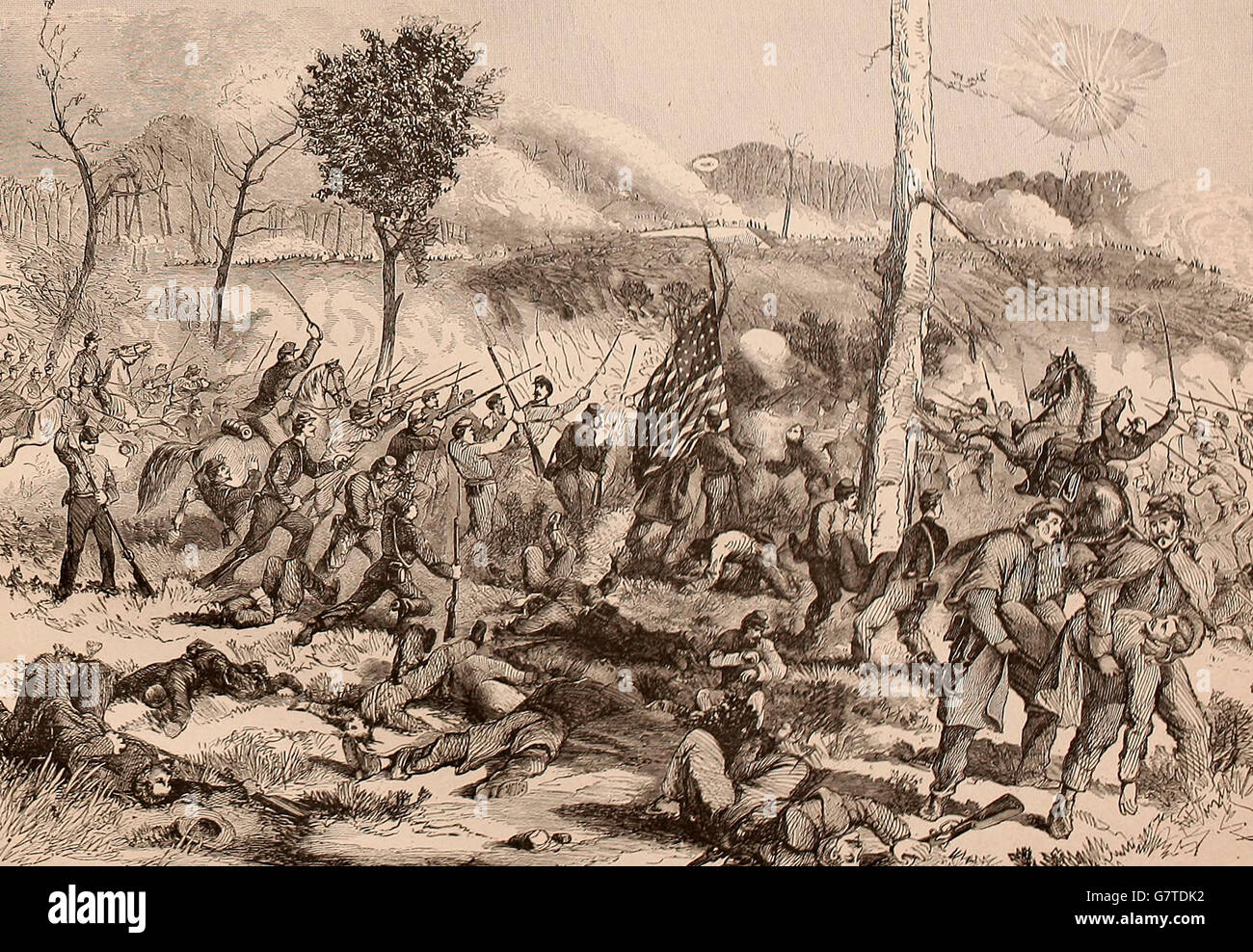 Colonel Morrison Aufladen auf die Außenwerke von Fort Donelson, 13. Februar 1862. USA Bürgerkrieg Stockfoto