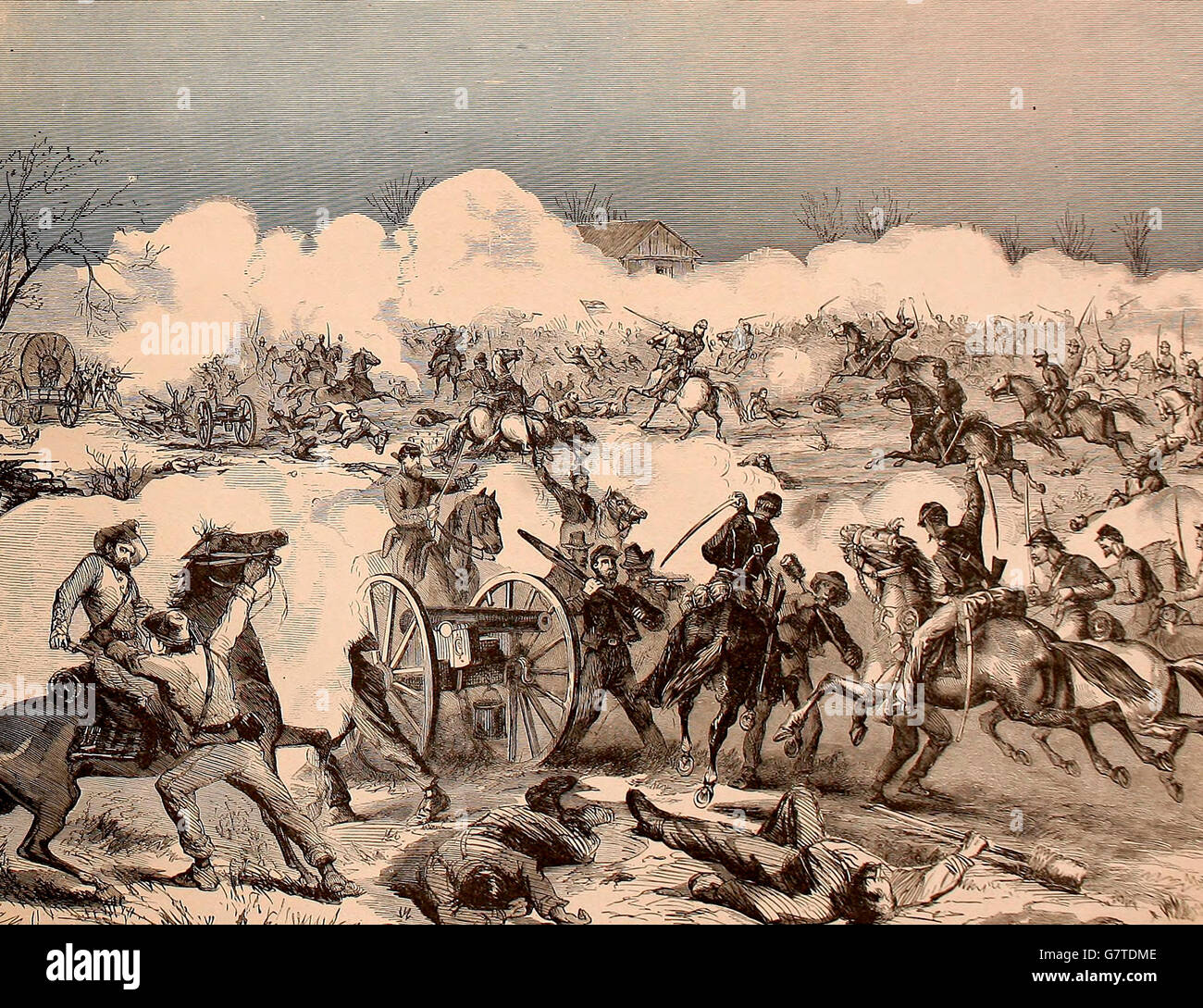Brigade General Kilpatrick greift der Konföderierten Kavallerie unter General Stuart, bei Aldie, Virginia, 17. Juni 1863. USA Bürgerkrieg Stockfoto