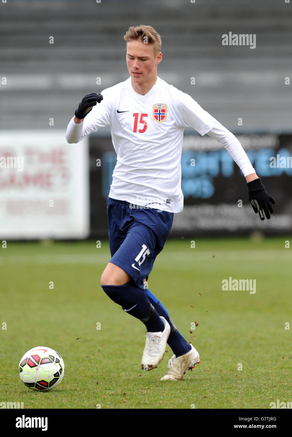 Fußball - UEFA U-17-Meisterschaft - Elite-Runde - Gruppe 6 - Norwegen gegen Rumänien - James Parnell Stadium. Norwegens Grodem Magnus Retsius Stockfoto