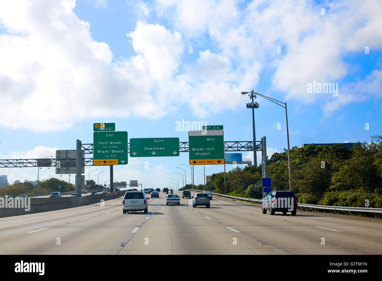 Miami Florida Straßenschild zur Innenstadt in USA Stockfoto