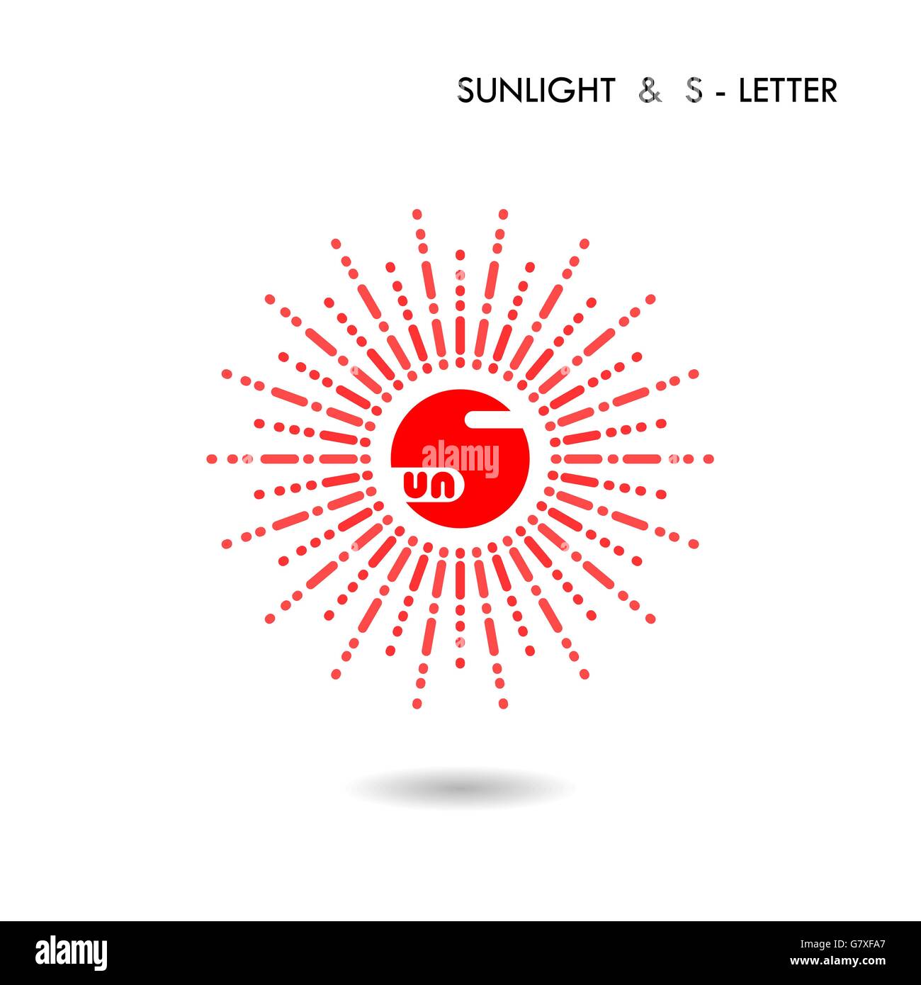 Roter Kreis Zeichen und Sonnen-Symbol. Sonnenlicht-Zeichen. Kreativ-Brief-Symbol abstrakte Logo-Design. S-Alphabet und Sonnenlicht Symbol. Vektor krank Stock Vektor