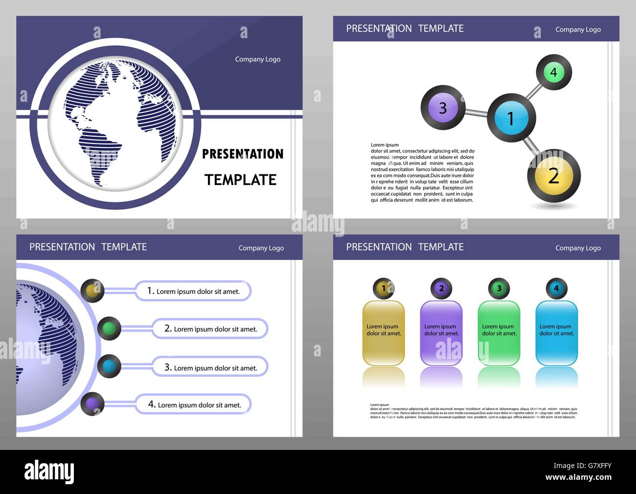 Bildung oder Business-Präsentation-Vorlage festgelegt. Präsentationsvorlagen Infografik Elemente flache Bauweise für Broschüre Flyer gesetzt Stock Vektor