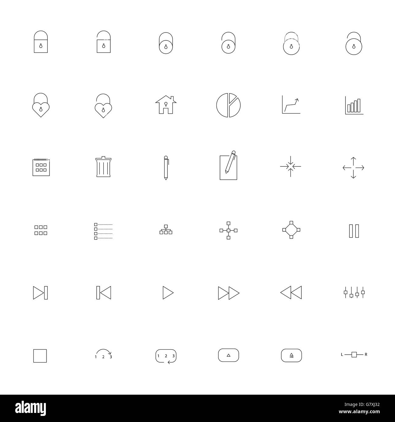 Einfache dünne Gliederung festlegen Symbol. Trendige einfache dünne Icons für Web-Design oder Mobile Applikation. Vektor-Illustration-dünne Icon-Set. Stock Vektor
