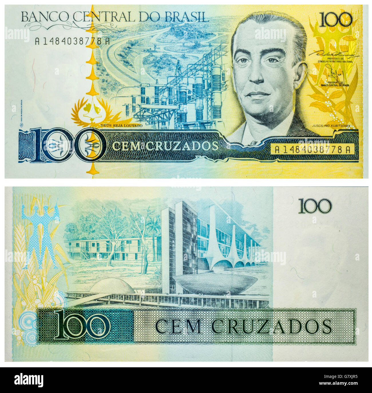 Banknote 100 Cruzados Brasil 1986 Stockfoto