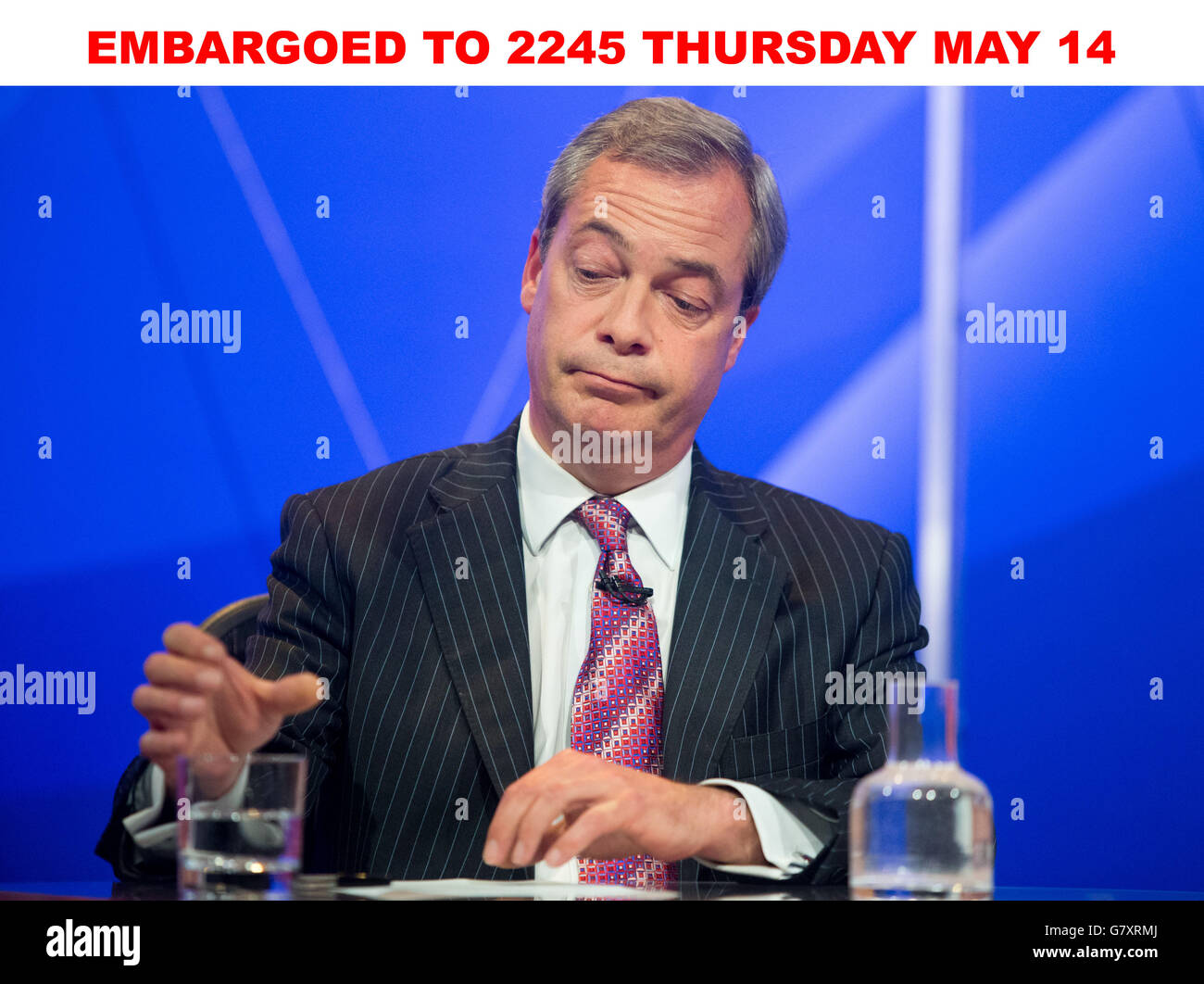 UKIP-Führer Nigel Farage während der Dreharbeiten zur Fragestunde des BBC1-Programms in Uxbridge. DRÜCKEN SIE VERBANDSFOTO. Bilddatum: Donnerstag, 14. Mai 2015. Bildnachweis sollte lauten: Daniel Leal-Olivas/PA Wire Stockfoto