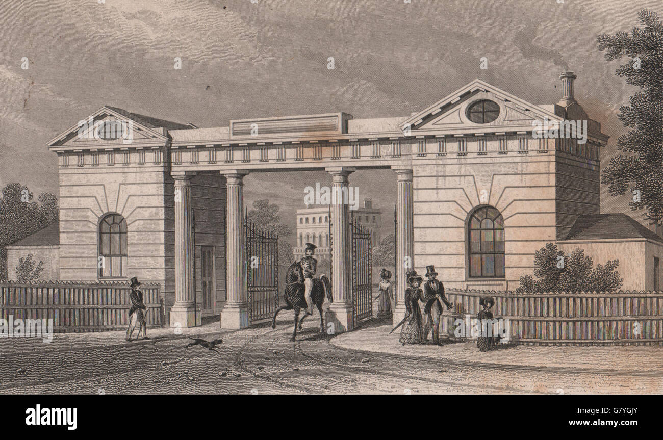 Regents PARK Gloucester (Ost) Torhaus. 1878 verbunden miteinander. SCHÄFER, 1828 Stockfoto