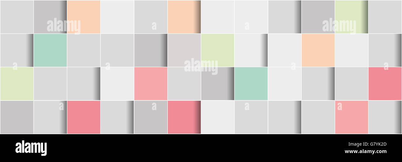 3D Panorama-Hintergrund mit quadratischen Pixeln in verschiedenen Pastellfarben Stockfoto