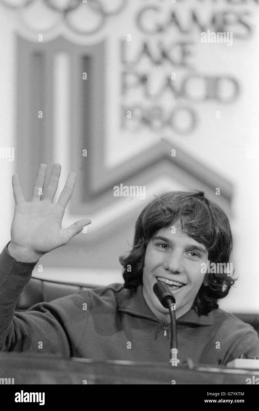 Eric Heiden U.S. Skater bei Olympischen Spielen in Lake Placid Stockfoto