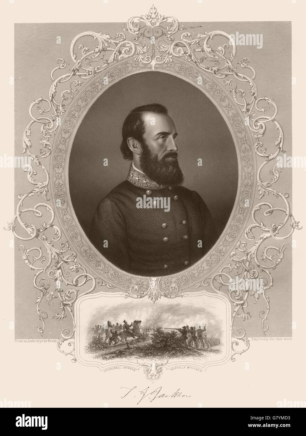 AMERIKANISCHER BÜRGERKRIEG. Allgemeine TJ Stonewall"" Jackson. Einschub: tödlich verwundet, 1864 Stockfoto