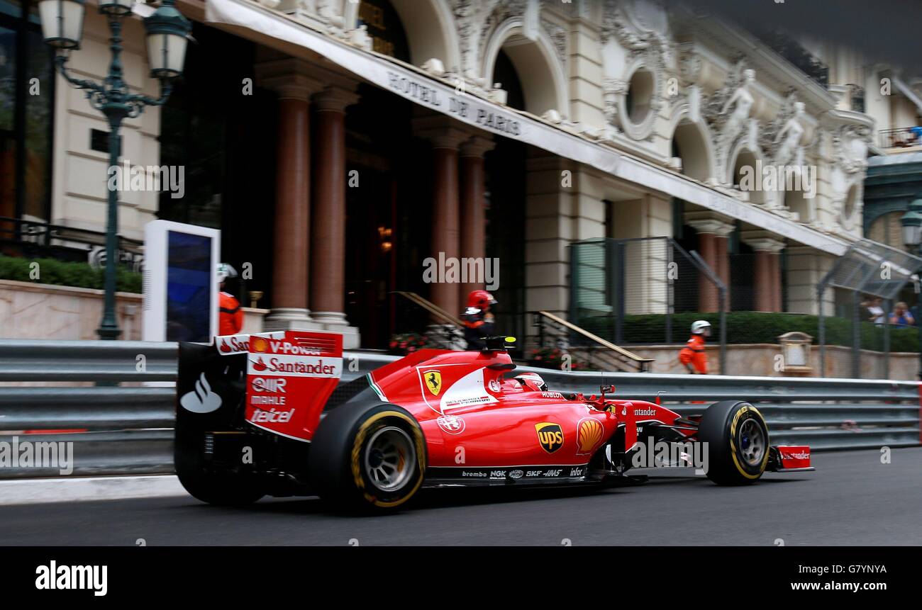 Ferrari's Kimi Räikkönen beim Training auf dem Circuit de Monaco, Monte Carlo, Monaco. Stockfoto