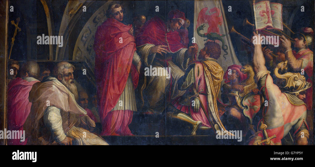 Giorgio Vasari - Clemente IV übergibt seine Insignien an die Kapitäne der Guelph Teil Stockfoto