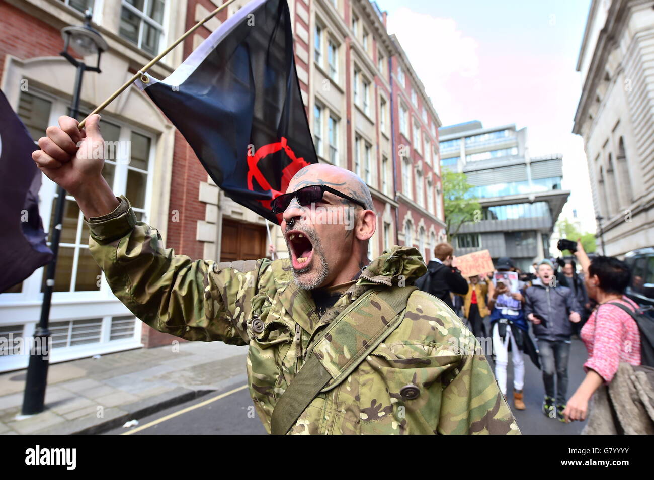 Protest gegen Sparpolitik Stockfoto