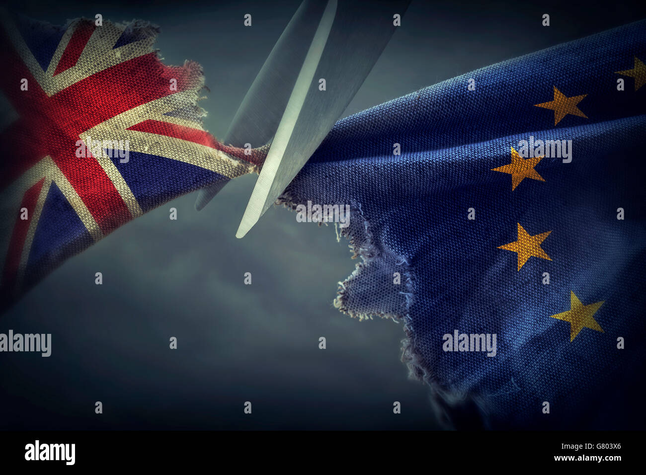 Flaggen der im Vereinigten Königreich und der Europäischen Union.Brexit-Konzept. Stockfoto