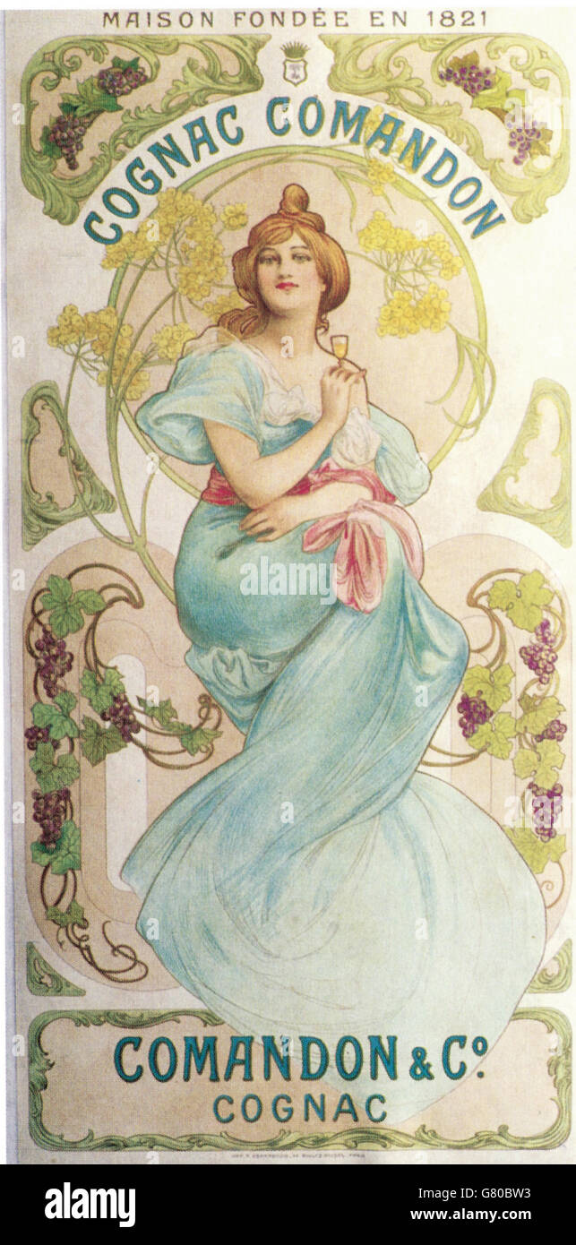 Cognac Comandon alte Poster von Alphonce Mucha 1897 Stockfoto