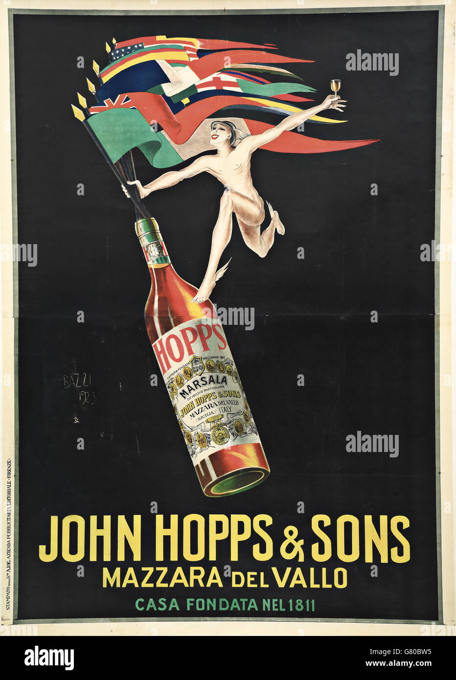 Italien Sizilien alte Poster Marsala Wein von Mario Bazzi für John Hopps und Sohn Stockfoto