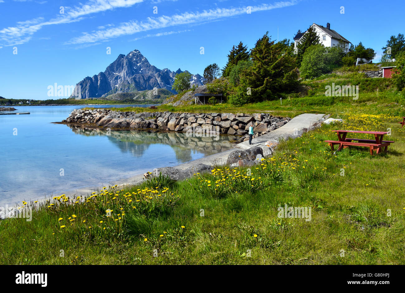 Vagakallen Berg von Lofoten Vågakallen, Ørsvågvær, Orsvagvaer, Arktis Norwegen, Lofoten-Inseln gesehen Stockfoto