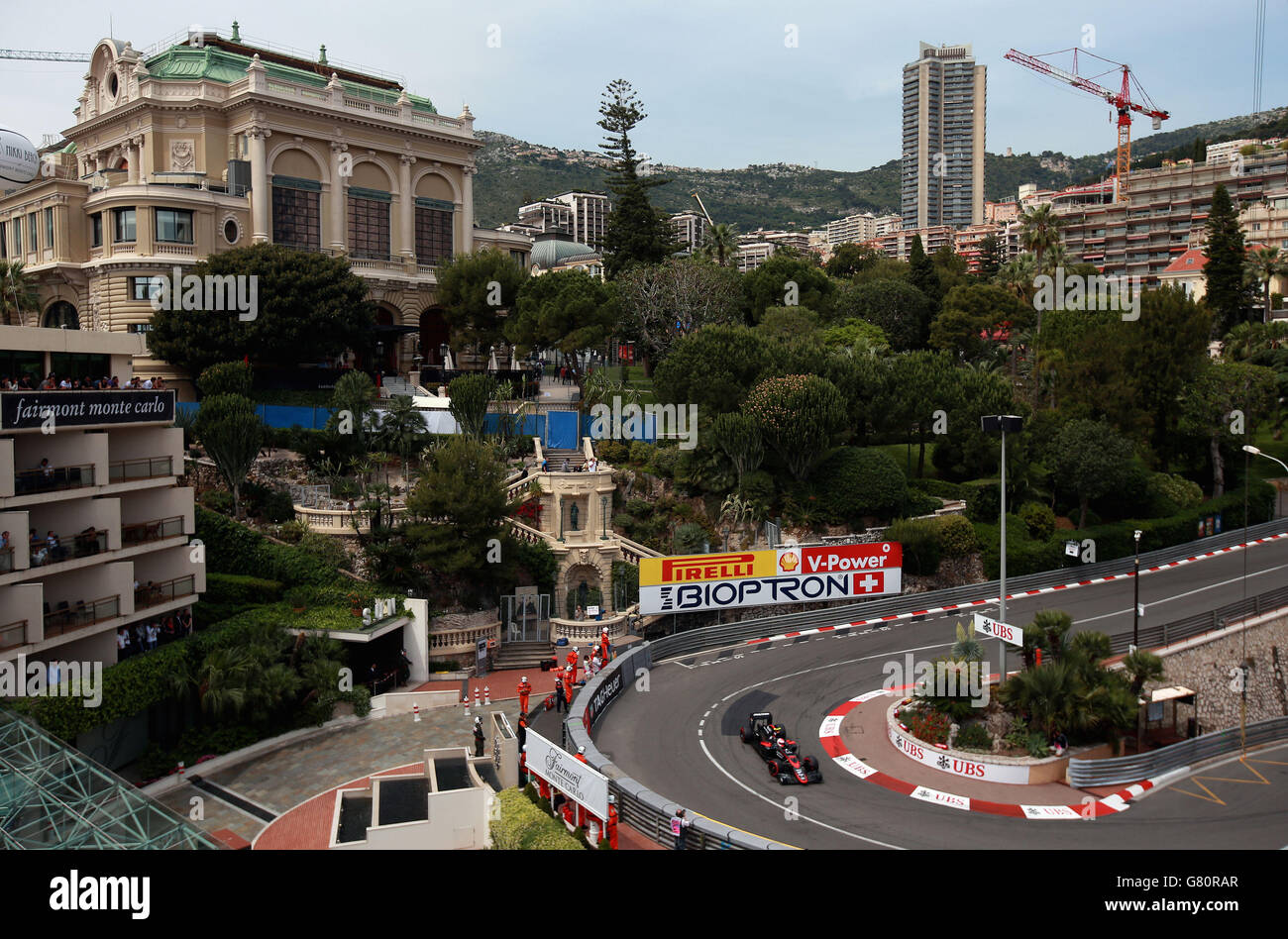 McLaren's Jenson-Taste beim Training für den Großen Preis von Monaco 2015 auf dem Circuit de Monaco, Monte Carlo, Monaco. Stockfoto