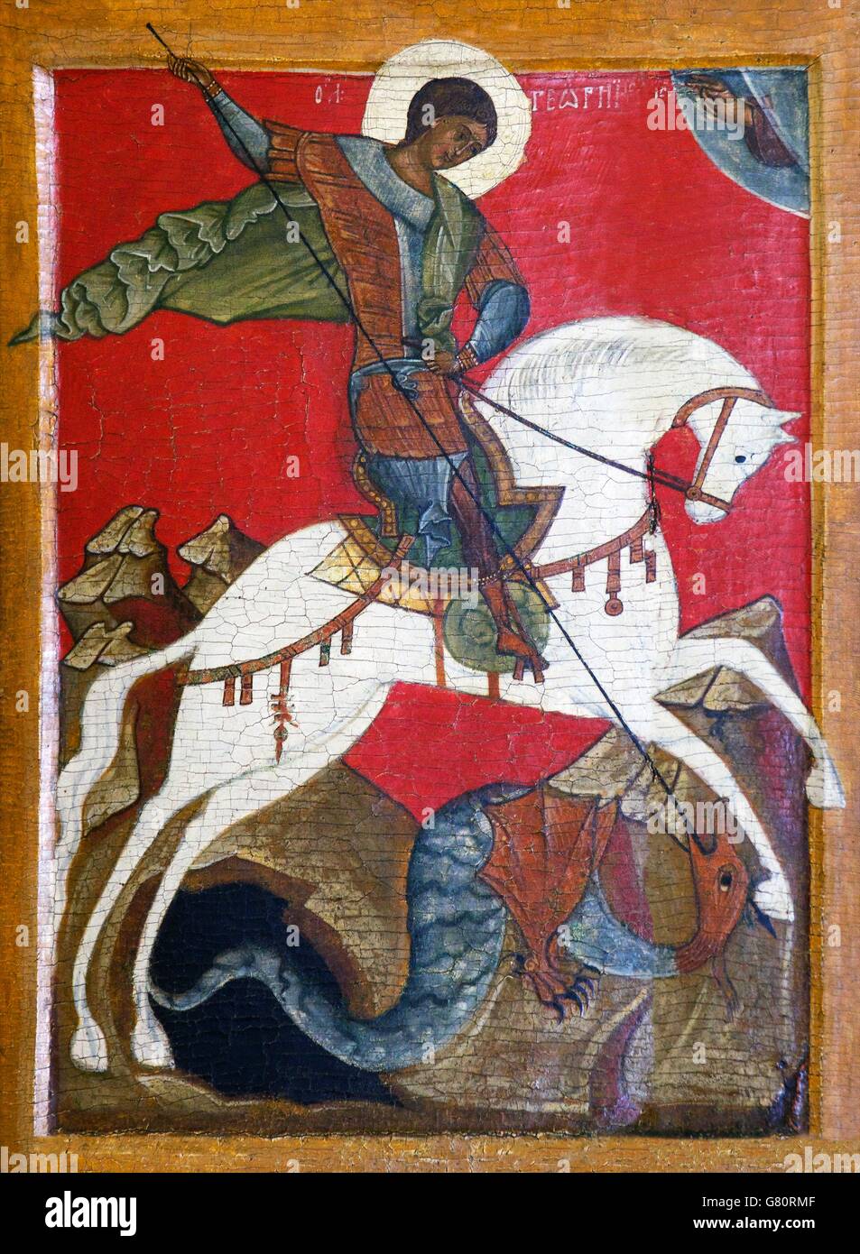 St. Georg und der Drache, 15. Jahrhundert, Nowgorod, staatliche russischen Museum, Sankt Petersburg, Russland Stockfoto