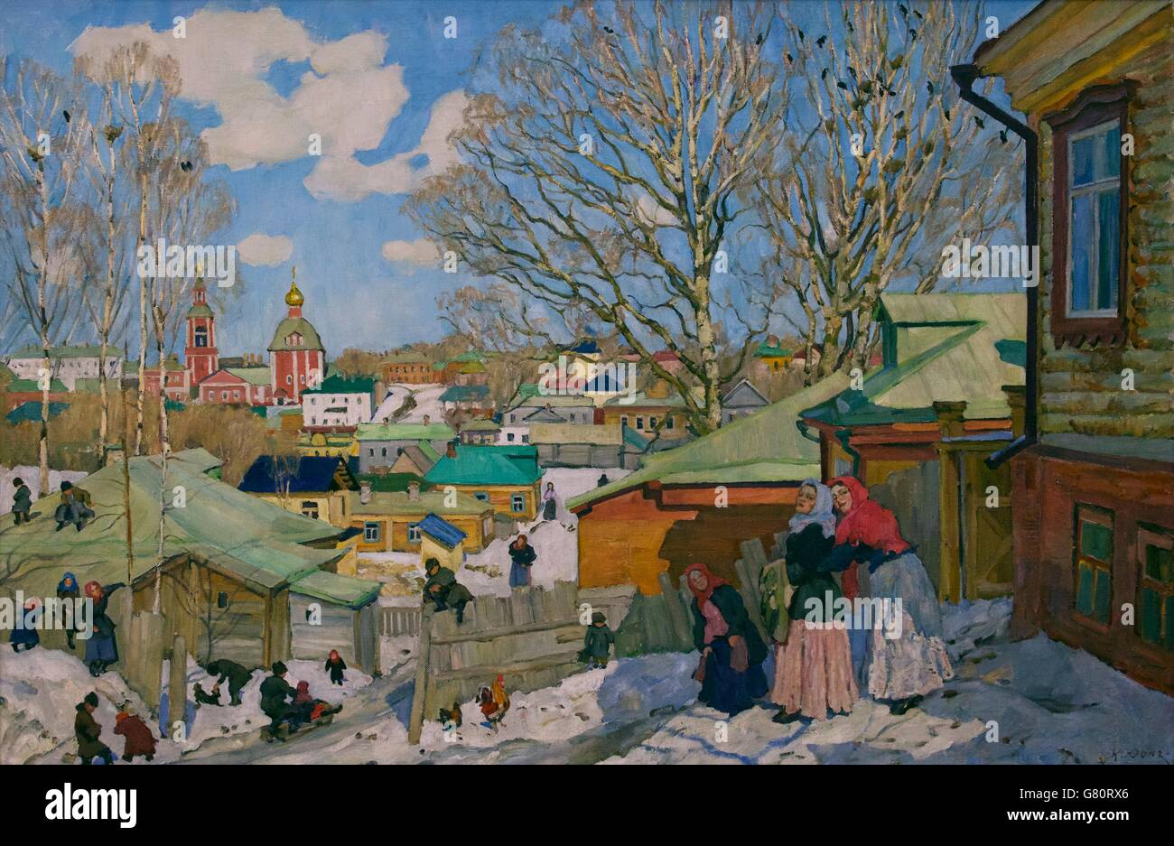 Sonniger Tag im Frühjahr durch Konstantin Yuon, 1910, Staatliches Russisches Museum, Sankt Petersburg, Russland Stockfoto