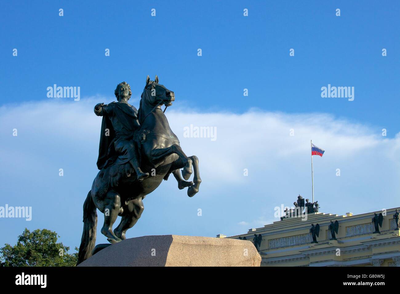 Statue Peter des Großen, der Bronzene Reiter, in St. Petersburg, Russland Stockfoto