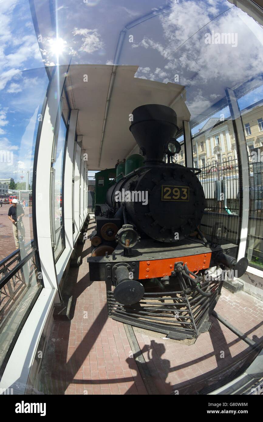 Dampfzug Motor 293, leninlocomotive, finlyandskiy oder Finnland Bahnhof, St. Petersburg, Russland Stockfoto