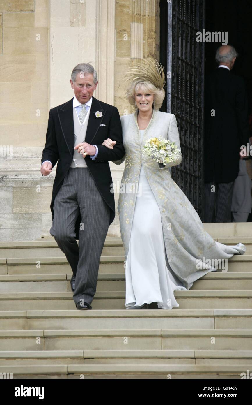 Königliche Hochzeit - Hochzeit von Prinz Charles und Camilla Parker Bowles - Gebetsservice und Widmung - St. George's Chapel. Der Prinz von Wales und die Herzogin von Cornwall. Stockfoto