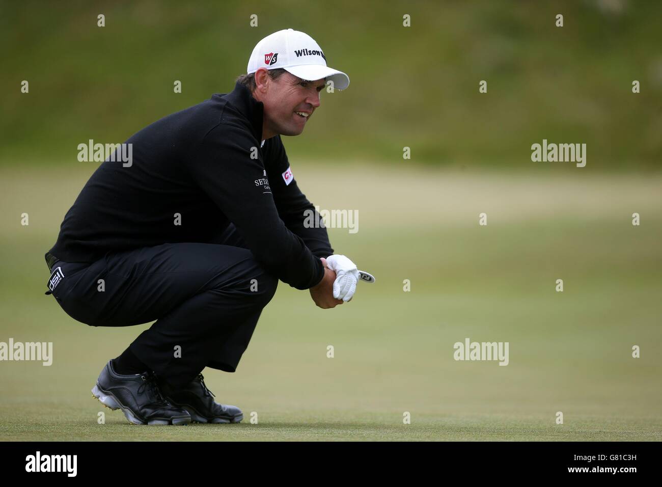 Golf - Dubai Duty Free Irish Open - Tag 3 - Royal County Down Golf Club. Der irische Padraig Harrington auf dem ersten Grün am dritten Tag der Dubai Duty Free Irish Open im Royal County Down Golf Club, Newcastle. Stockfoto