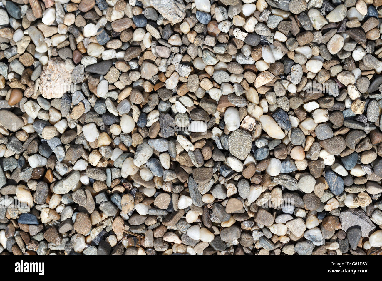 Kieselsteine in verschiedenen Größen, Farben und Formen Stockfotografie