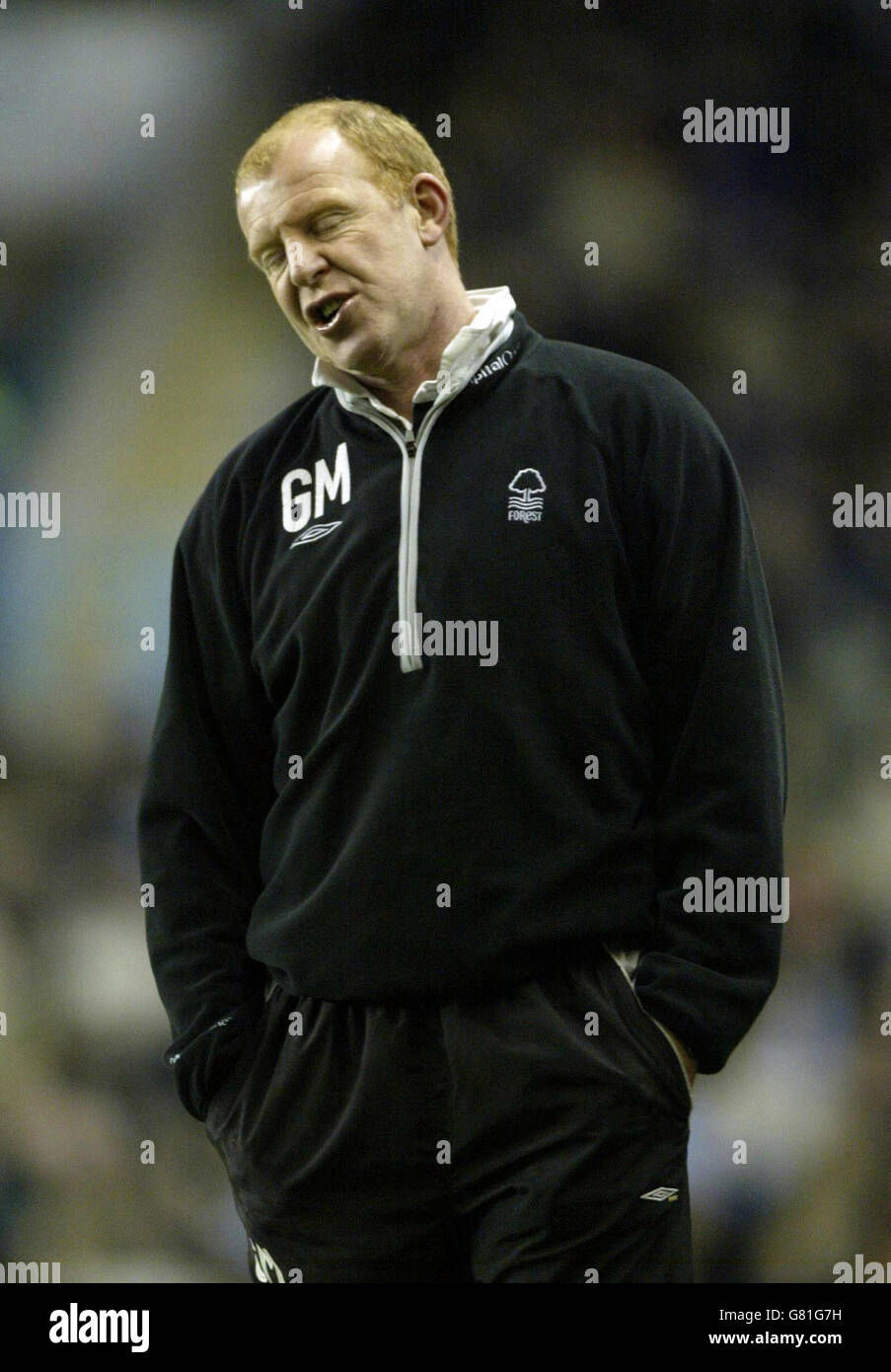 Nottingham Forest Manager Gary Megson zeigt seine Niedergeschlagenheit nach einer Niederlage im Jahr 2-0 gegen Coventry City. Stockfoto