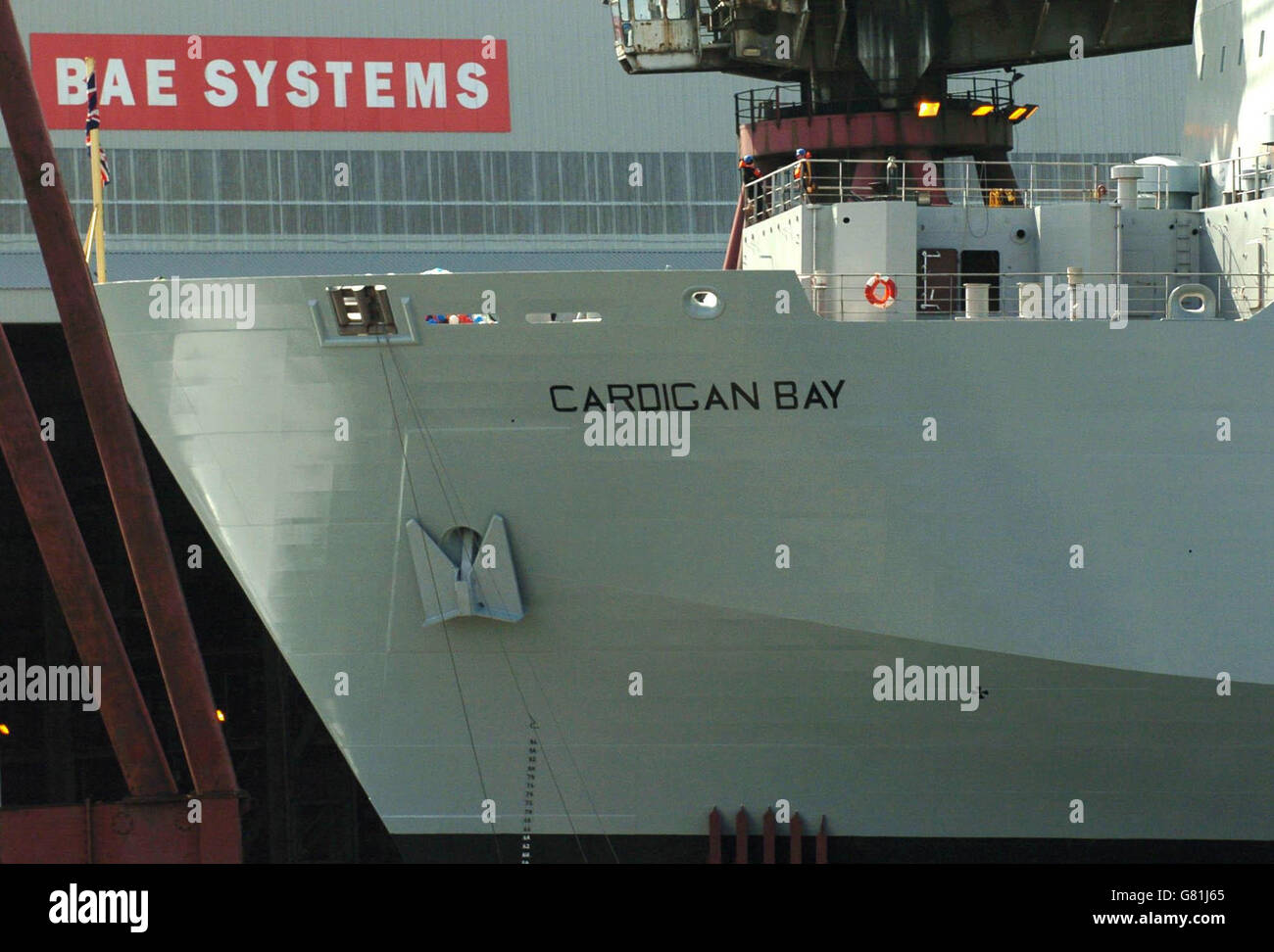 RFA Cardigan Bay Start verschoben - Govan Werft Stockfoto